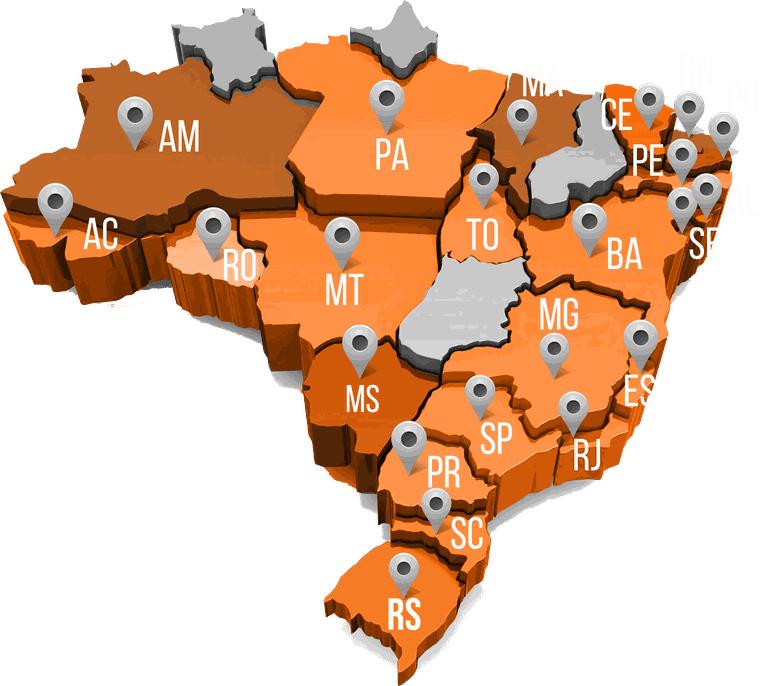 Mapa do Brasil com os estados onde a VIVA Eventos já opera
