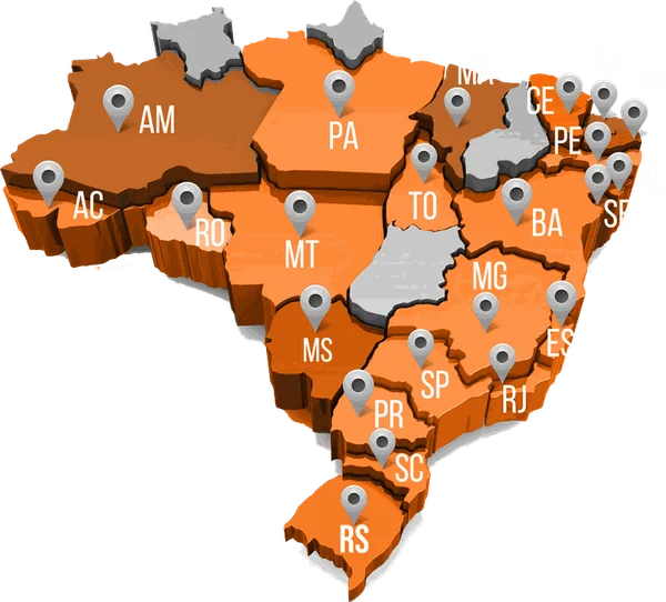 Mapa do Brasil com os estados onde a VIVA Eventos já opera